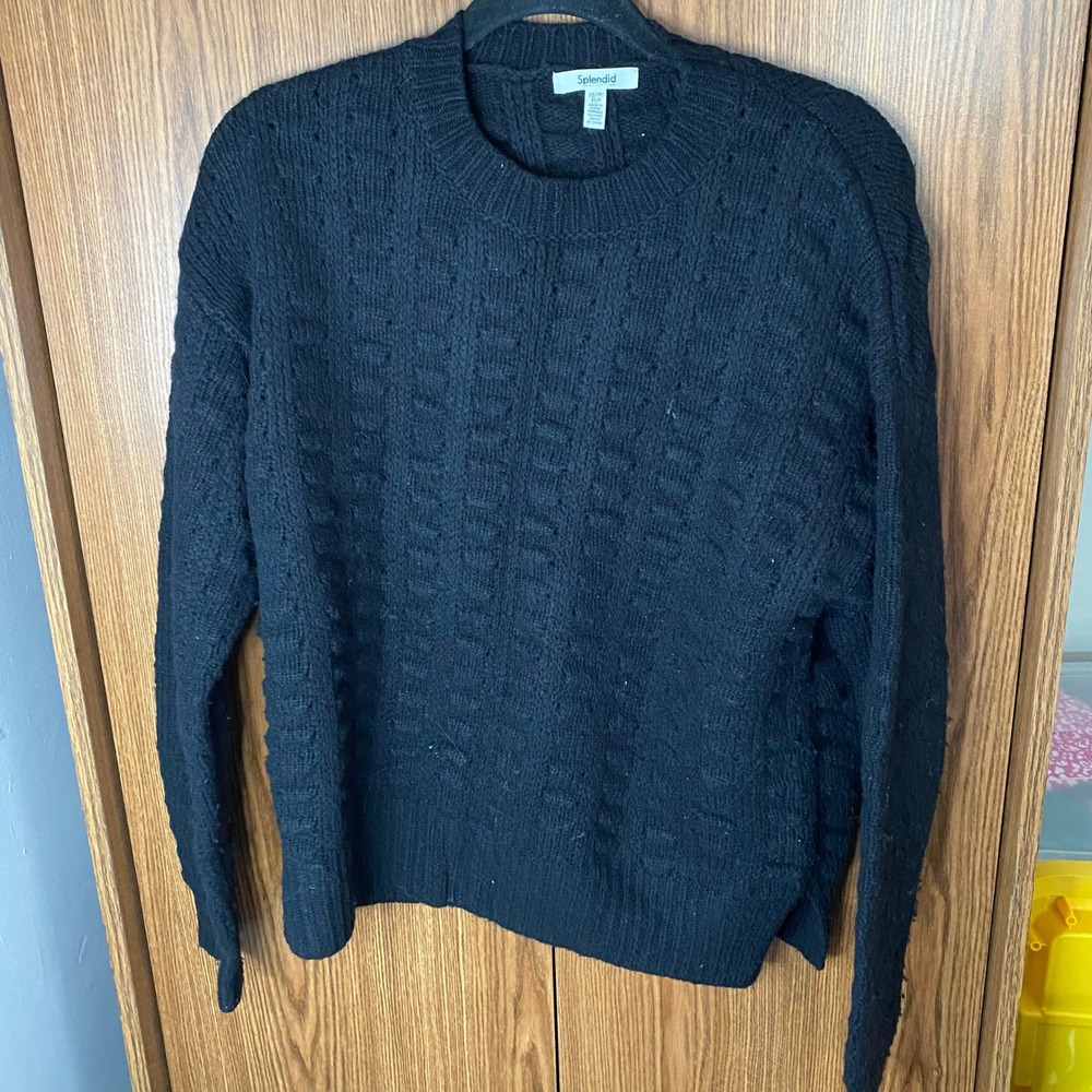 Splendid Sweater Womens XS Black Cable Knit Wool Cashmere Blend